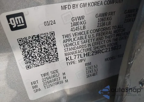 2024 Chevrolet Trax Fwd Lt from USA, damaged, VIN KL77LHE29RC219823